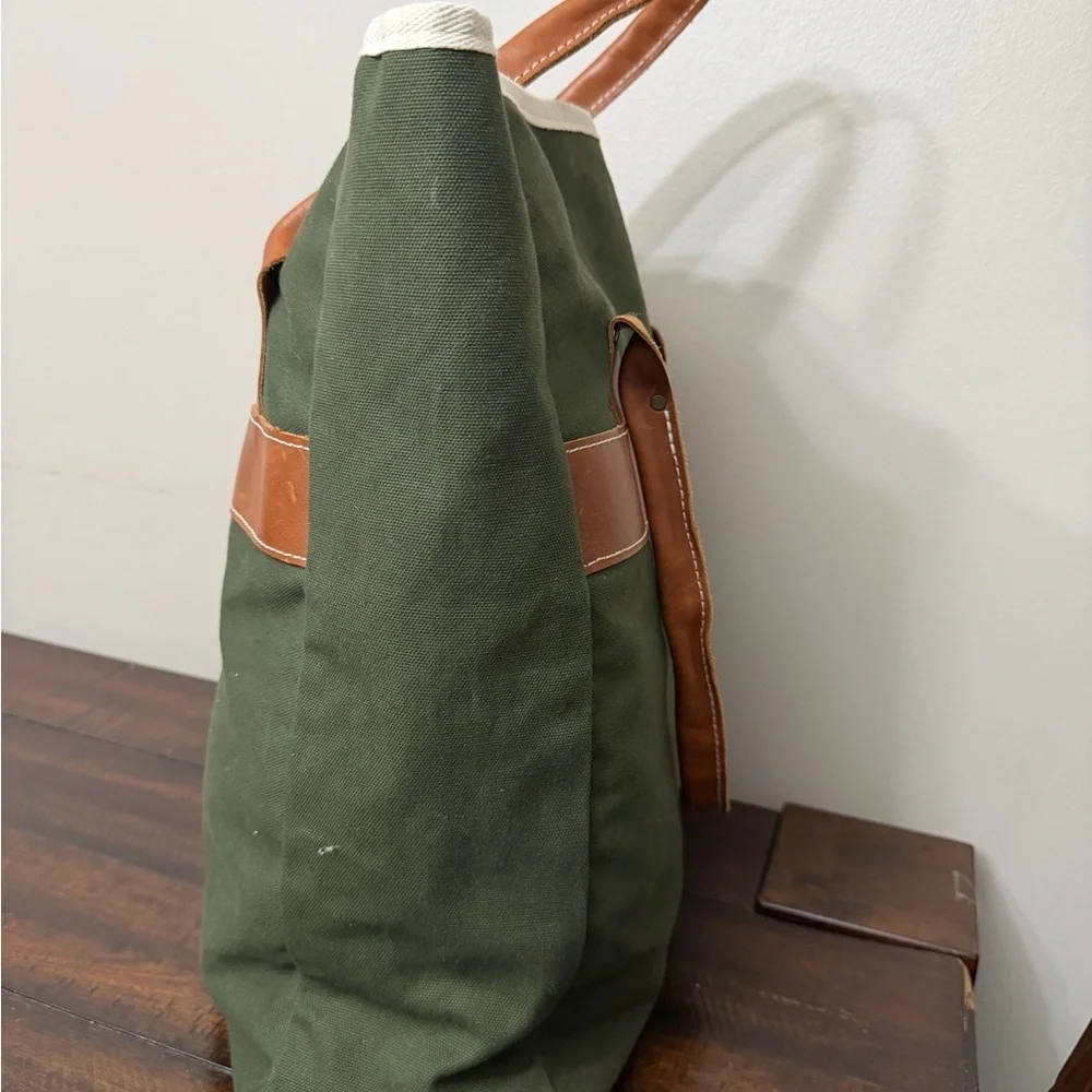 Rugged Green and Brown Canvas Tote Bag